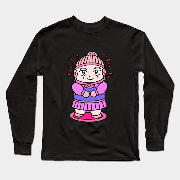 Pink little girl cartoon style Long Sleeve T-Shirt by Andrew Hau